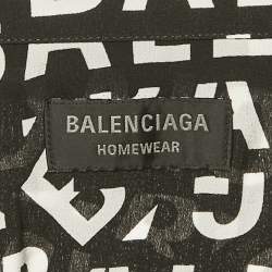 Pre Owned Balenciaga Homewear Black Logo All-Over Silk Pajama Set S