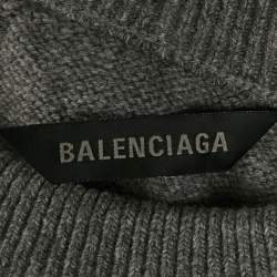 Pre Owned Balenciaga Grey Logo All-Over Print Cashmere Crewneck Sweater S