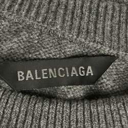 Pre Owned Balenciaga Grey Logo All-Over Print Cashmere Crewneck Sweater S