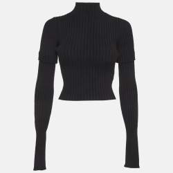 Pre Owned Balenciaga Navy Blue Rib Knit Cut Up Sleeves Sweater S