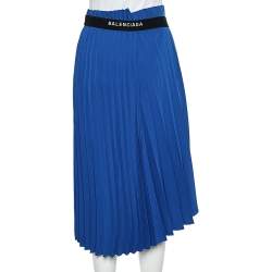 Balenciaga Blue Crepe Overlay Detailed Pleated Skirt M