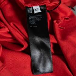 Pre Owned Balenciaga Red Distressed Stonewashed Cotton Logo Printed T-Shirt XXS