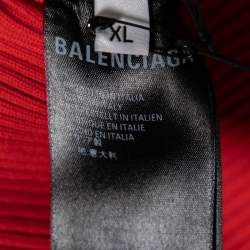 Pre Owned Balenciaga Red Logo Allover Knitwear Turtleneck Top XL