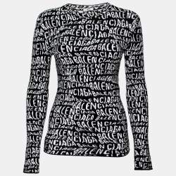 Balenciaga White & Black Wavy Logo Knitted Crew Neck Top XS