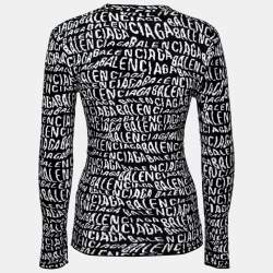 Balenciaga White & Black Wavy Logo Knitted Crew Neck Top XS