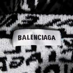 Balenciaga White & Black Wavy Logo Knitted Crew Neck Top XS