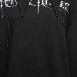 Pre Owned Balenciaga Black Cotton Embroidered Detail Hoodie M