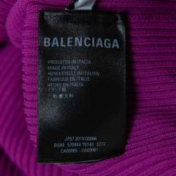 Pre Owned Balenciaga Purple Logo Printed Rib Knit Long Sleeve Jumper XL