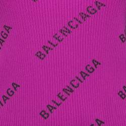Pre Owned Balenciaga Purple Logo Printed Rib Knit Long Sleeve Jumper XL