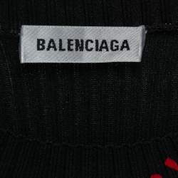 Pre Owned Balenciaga Black All-Over Logo Knit Pullover XS