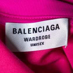 Pre Owned Balenciaga Pink Logo Printed Cotton Knit T-Shirt L