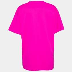 Pre Owned Balenciaga Pink Logo Printed Cotton Knit T-Shirt L