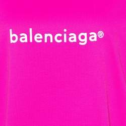 Pre Owned Balenciaga Pink Logo Printed Cotton Knit T-Shirt L