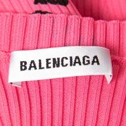 Pre Owned Balenciaga Pink All Over Logo Print Ribbed Knit Pullover XS