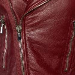 Pre Owned Balenciaga Burgundy Leather Biker Jacket M