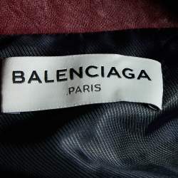 Pre Owned Balenciaga Burgundy Leather Biker Jacket M