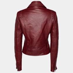Pre Owned Balenciaga Burgundy Leather Biker Jacket M
