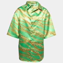 Pre Owned Balenciaga Green Chain Printed Satin Oversized Shirt S