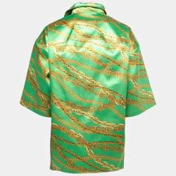 Pre Owned Balenciaga Green Chain Printed Satin Oversized Shirt S