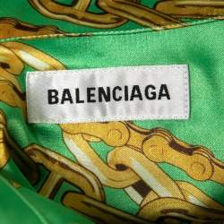 Pre Owned Balenciaga Green Chain Printed Satin Oversized Shirt S