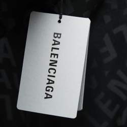 Pre Owned Balenciaga Black Logo Print Silk Button Front Oversized Shirt Midi Dress M