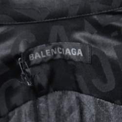 Pre Owned Balenciaga Black Logo Print Silk Button Front Oversized Shirt Midi Dress M