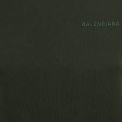 Pre Owned Balenciaga Dark Green Logo Embroidered Cotton Half Sleeve T-Shirt S