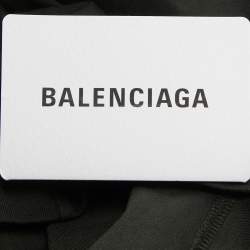 Pre Owned Balenciaga Dark Green Logo Embroidered Cotton Half Sleeve T-Shirt S