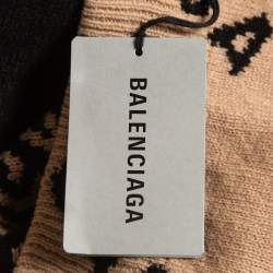 Pre Owned Balenciaga Brown All Over Logo Wool Knit Crew Neck Jumper M