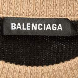 Pre Owned Balenciaga Brown All Over Logo Wool Knit Crew Neck Jumper M