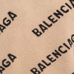 Pre Owned Balenciaga Brown All Over Logo Wool Knit Crew Neck Jumper M