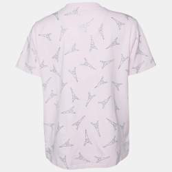 Pre Owned Balenciaga Pink Cotton Eiffel Tower Crystal Studded T-Shirt XL