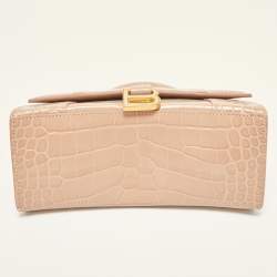 Balenciaga Beige Croc Embossed Leather Small Hourglass Top Handle Bag