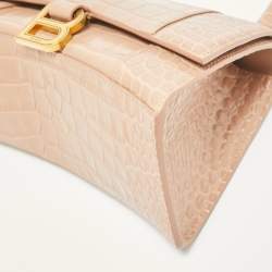 Balenciaga Beige Croc Embossed Leather Small Hourglass Top Handle Bag