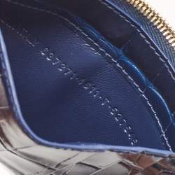 Pre Owned Balenciaga Blue Croc Embossed Leather Zip Card Case