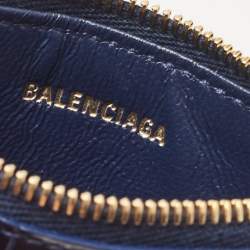 Pre Owned Balenciaga Blue Croc Embossed Leather Zip Card Case