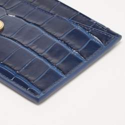 Pre Owned Balenciaga Blue Croc Embossed Leather Zip Card Case