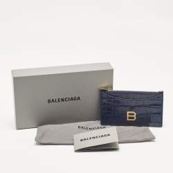 Pre Owned Balenciaga Blue Croc Embossed Leather Zip Card Case