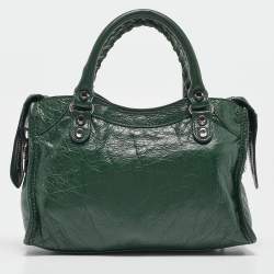 Pre Owned Balenciaga Green Leather Mini Classic City Bag
