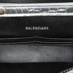 Balenciaga Silver Croc Embossed Leather Hourglass Wallet On Chain