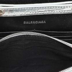 Balenciaga Silver Croc Embossed Leather Hourglass Wallet On Chain