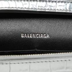 Balenciaga Silver Croc Embossed Leather Hourglass Wallet On Chain
