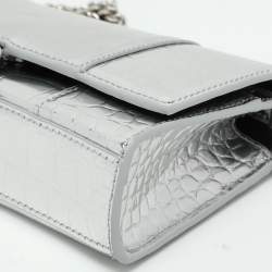 Balenciaga Silver Croc Embossed Leather Hourglass Wallet On Chain