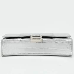 Balenciaga Silver Croc Embossed Leather Hourglass Wallet On Chain
