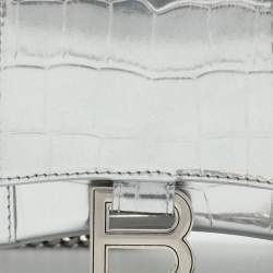 Balenciaga Silver Croc Embossed Leather Hourglass Wallet On Chain