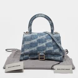 Balenciaga Light Blue BB Monogram Denim Small Hourglass Top Handle Bag