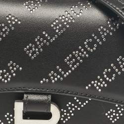 Pre Owned Balenciaga Black Leather XS Diagonal Logo Crystal Hourglass Top Handle Bag
