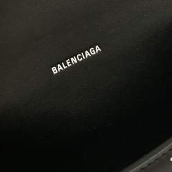Pre Owned Balenciaga Black Leather XS Diagonal Logo Crystal Hourglass Top Handle Bag