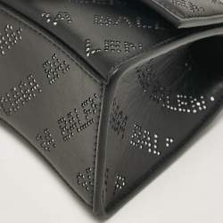 Pre Owned Balenciaga Black Leather XS Diagonal Logo Crystal Hourglass Top Handle Bag