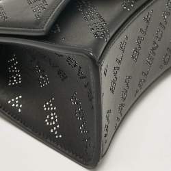 Pre Owned Balenciaga Black Leather XS Diagonal Logo Crystal Hourglass Top Handle Bag